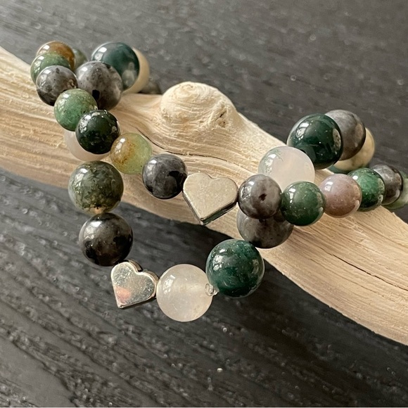 Green Tree Agate Stone Beaded Bracelet Set - Picture 5 of 10